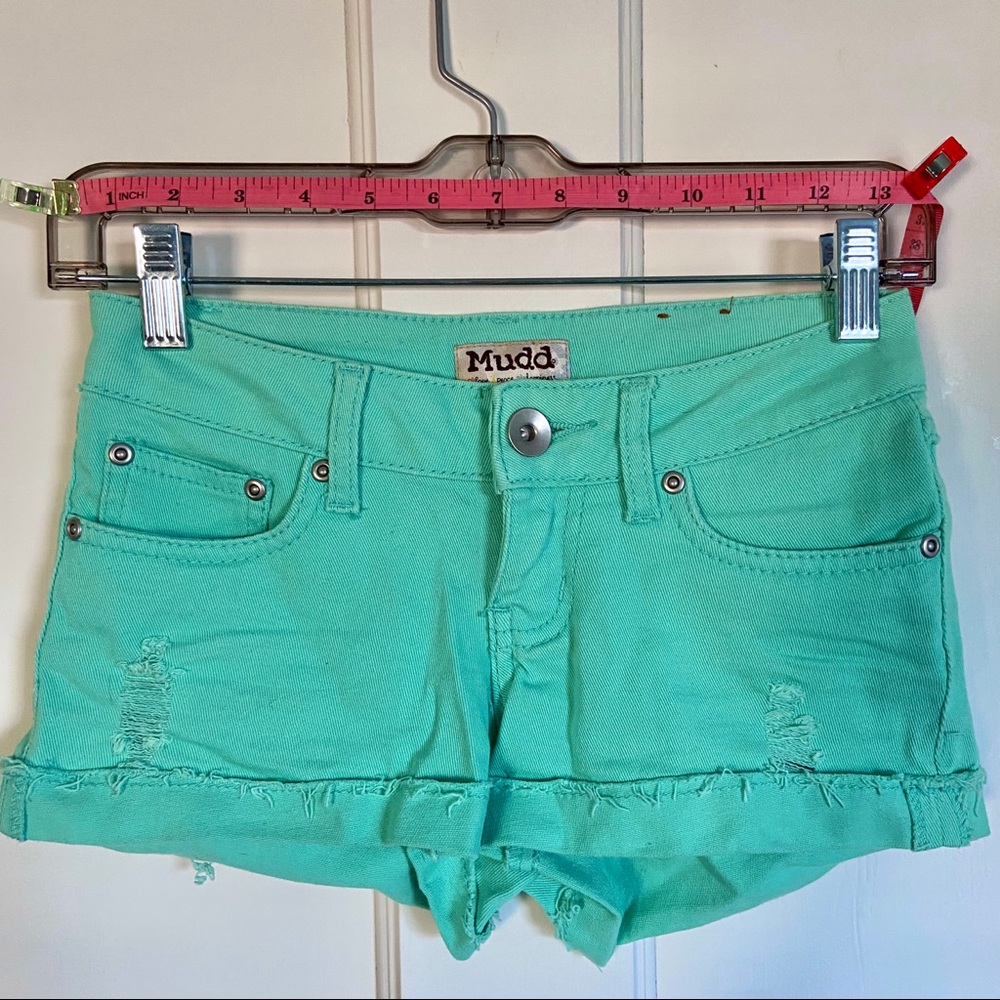 Mudd Denim Shorts Mint Green Aqua Size 0 , 24 / 25 sexy short shorts Y2K LikeNew